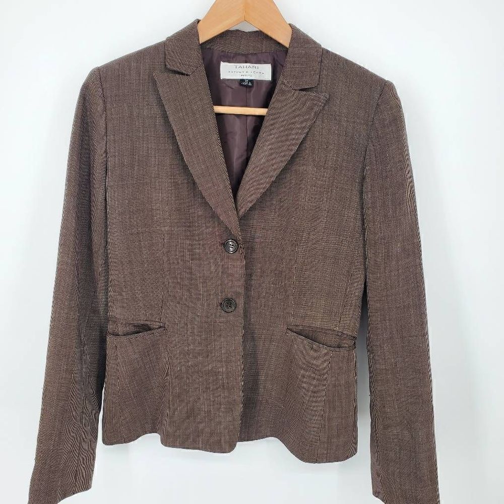 Tahari ASL‎ Women's Brown Plaid Blazer Jacket Size 2 Petite